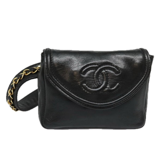 CHANEL Chain Waist bag Lamb Skin Black Gold CC bs18476