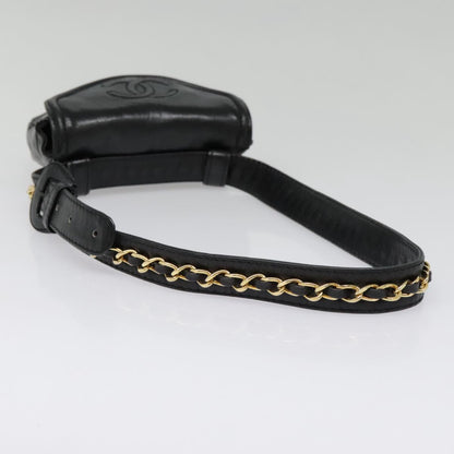 CHANEL Chain Waist bag Lamb Skin Black Gold CC bs18476
