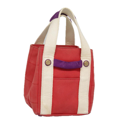 CHANEL Choco Bar Tote Bag Canvas Red Gold CC bs18523