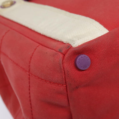 CHANEL Choco Bar Tote Bag Canvas Red Gold CC bs18523
