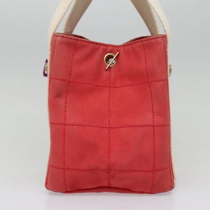 CHANEL Choco Bar Tote Bag Canvas Red Gold CC bs18523