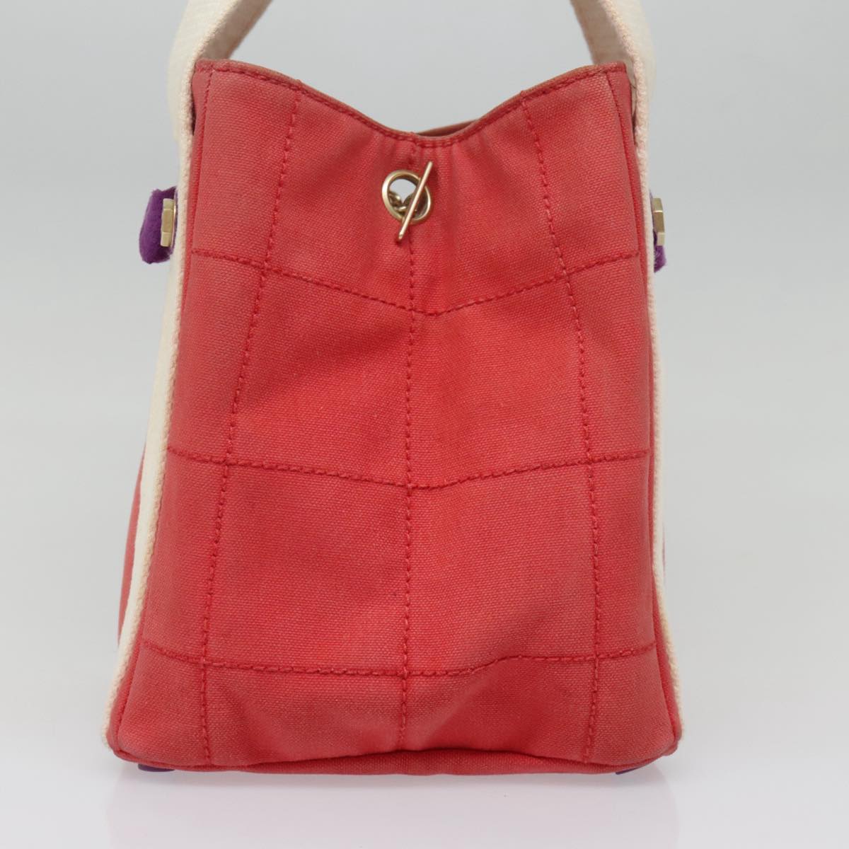 CHANEL Choco Bar Tote Bag Canvas Red Gold CC bs18523
