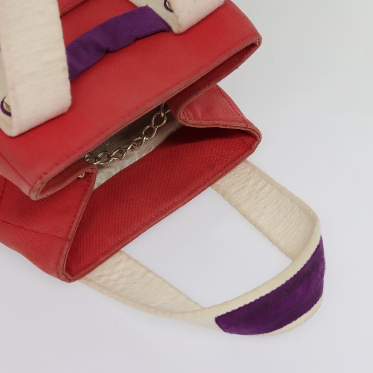 CHANEL Choco Bar Tote Bag Canvas Red Gold CC bs18523