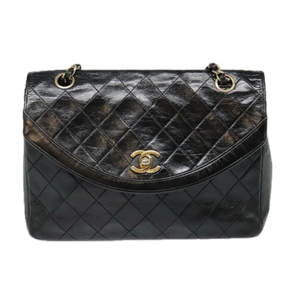 CHANEL Matelasse Chain Shoulder Bag Lamb Skin Gold Black CC bs18532