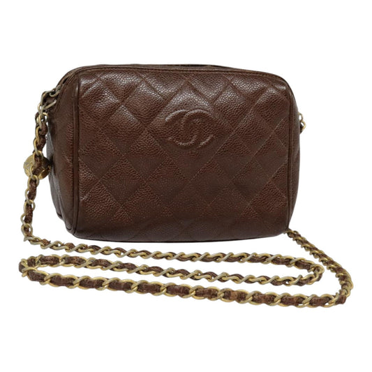 CHANEL Matelasse Chain Shoulder Bag Caviar Skin Brown Gold CC bs18534