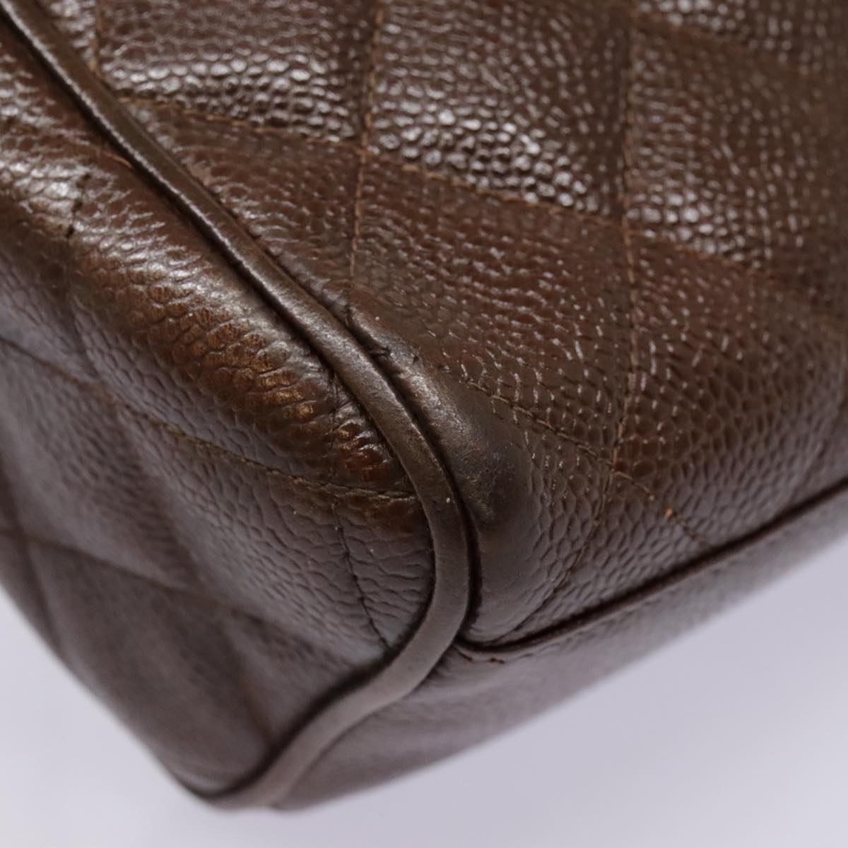 CHANEL Matelasse Chain Shoulder Bag Caviar Skin Brown Gold CC bs18534