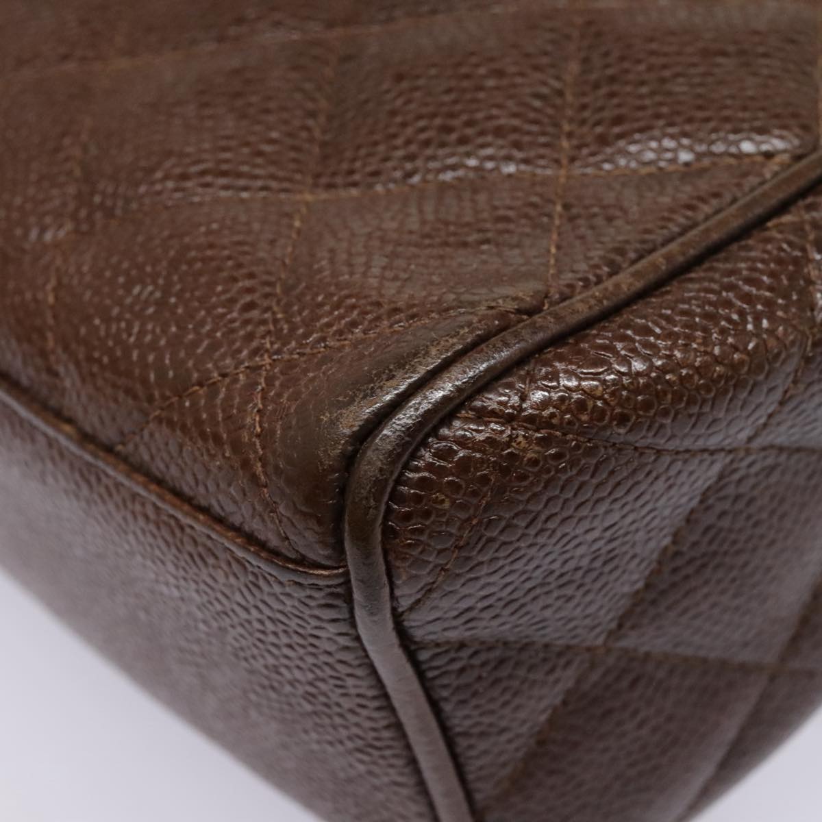 CHANEL Matelasse Chain Shoulder Bag Caviar Skin Brown Gold CC bs18534