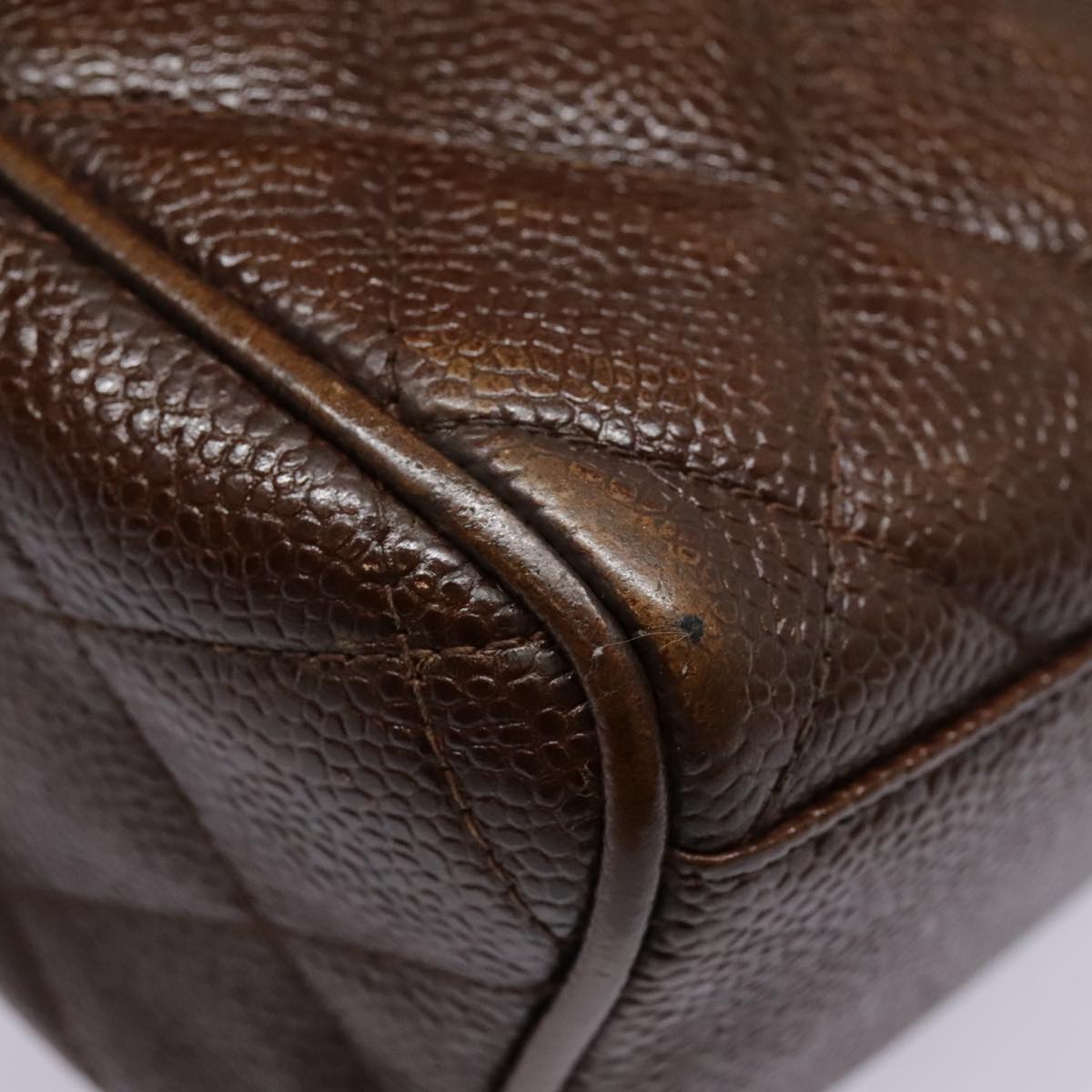 CHANEL Matelasse Chain Shoulder Bag Caviar Skin Brown Gold CC bs18534
