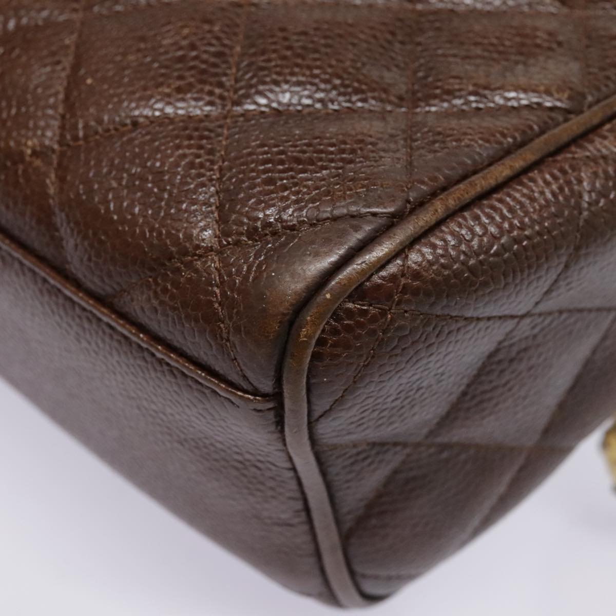 CHANEL Matelasse Chain Shoulder Bag Caviar Skin Brown Gold CC bs18534