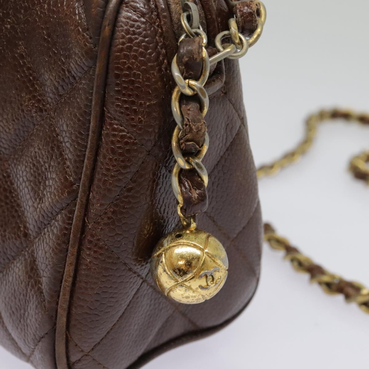CHANEL Matelasse Chain Shoulder Bag Caviar Skin Brown Gold CC bs18534