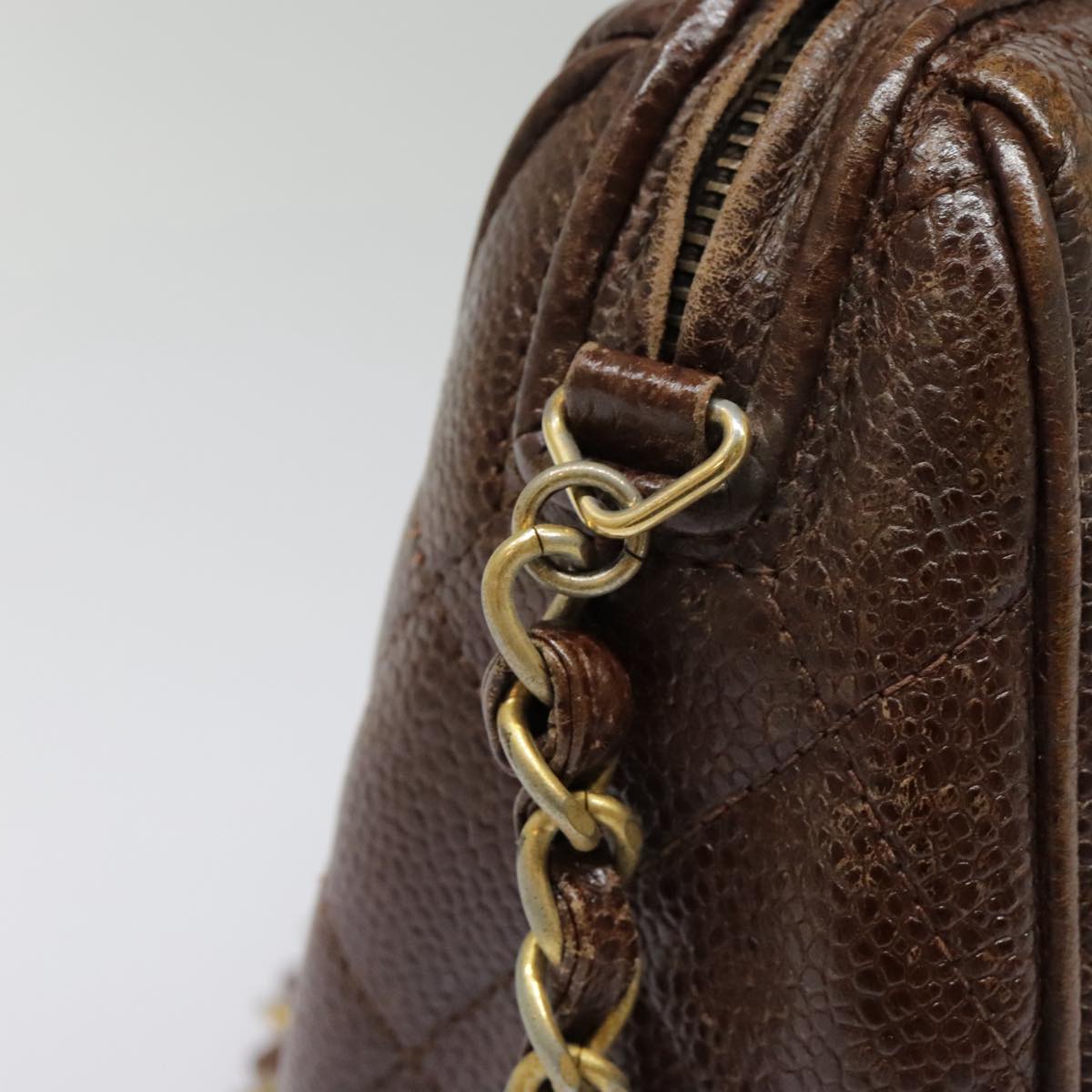 CHANEL Matelasse Chain Shoulder Bag Caviar Skin Brown Gold CC bs18534