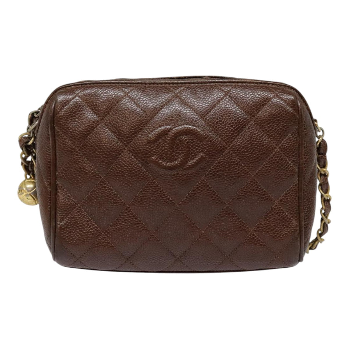 CHANEL Matelasse Chain Shoulder Bag Caviar Skin Brown Gold CC bs18534