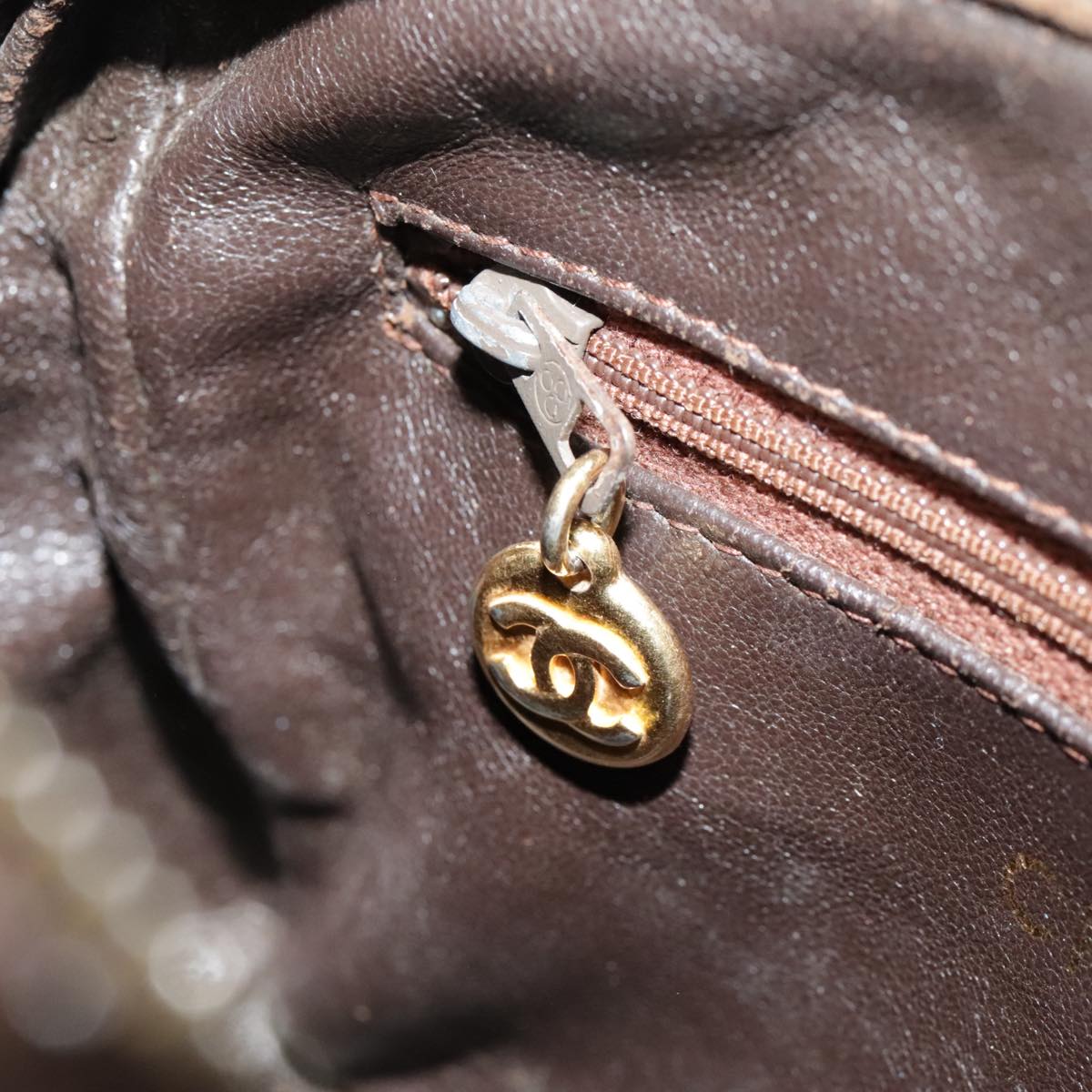 CHANEL Matelasse Chain Shoulder Bag Caviar Skin Brown Gold CC bs18534