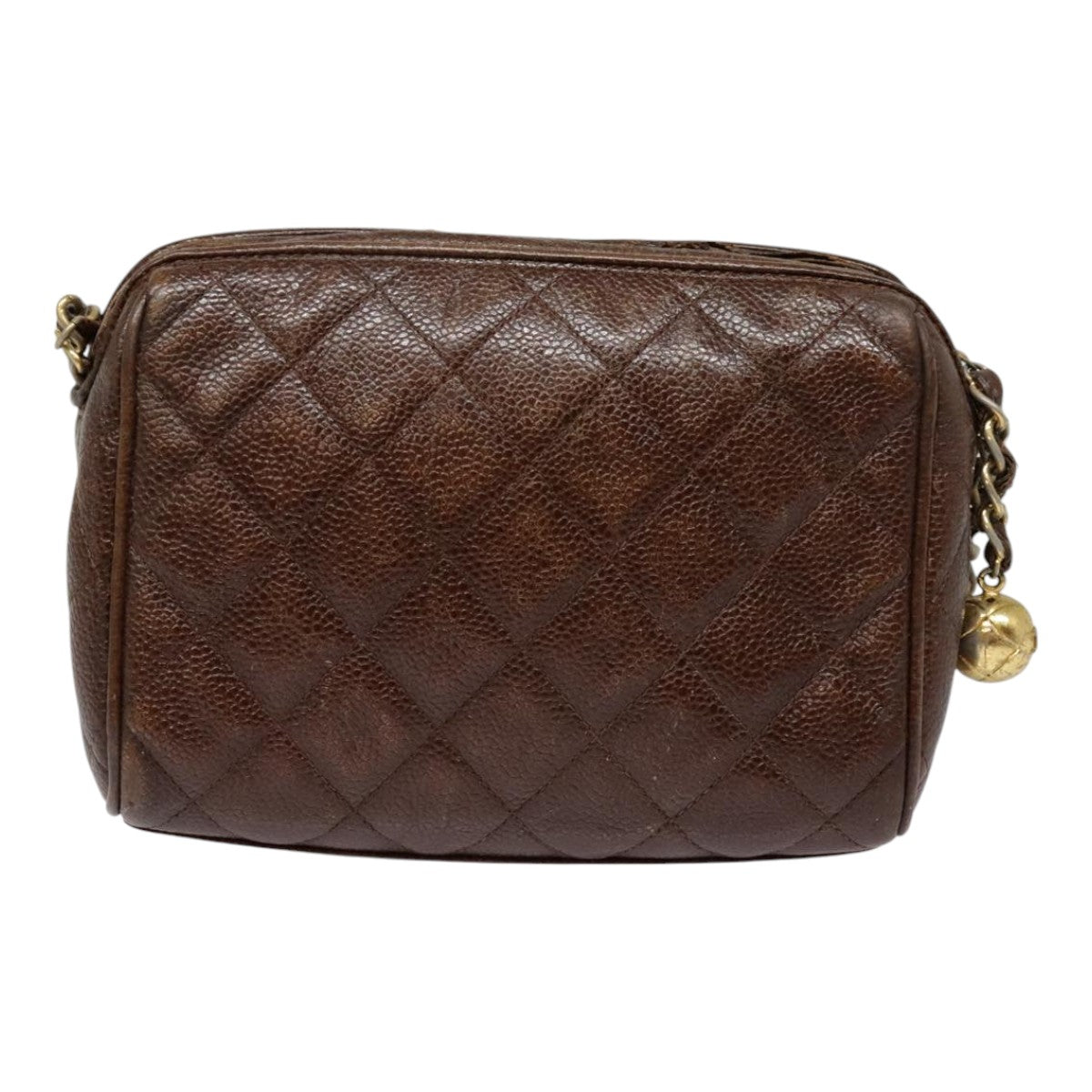 CHANEL Matelasse Chain Shoulder Bag Caviar Skin Brown Gold CC bs18534