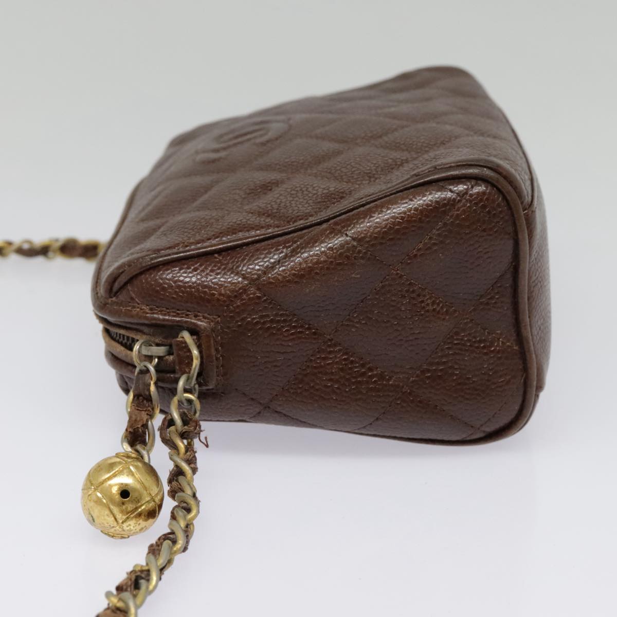 CHANEL Matelasse Chain Shoulder Bag Caviar Skin Brown Gold CC bs18534