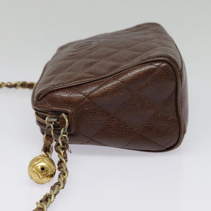 CHANEL Matelasse Chain Shoulder Bag Caviar Skin Brown Gold CC bs18534