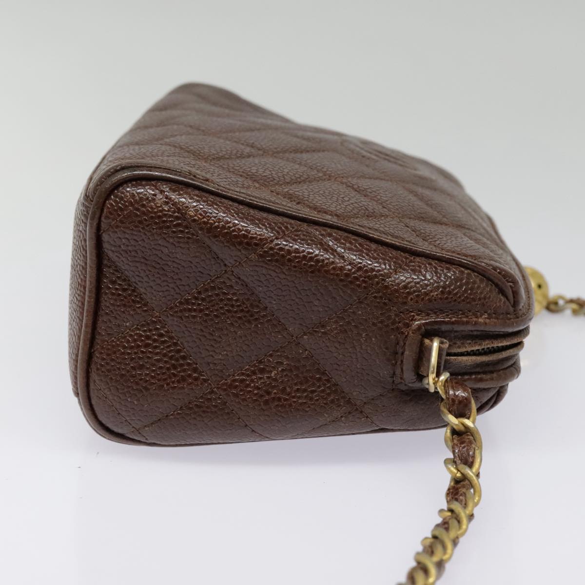 CHANEL Matelasse Chain Shoulder Bag Caviar Skin Brown Gold CC bs18534