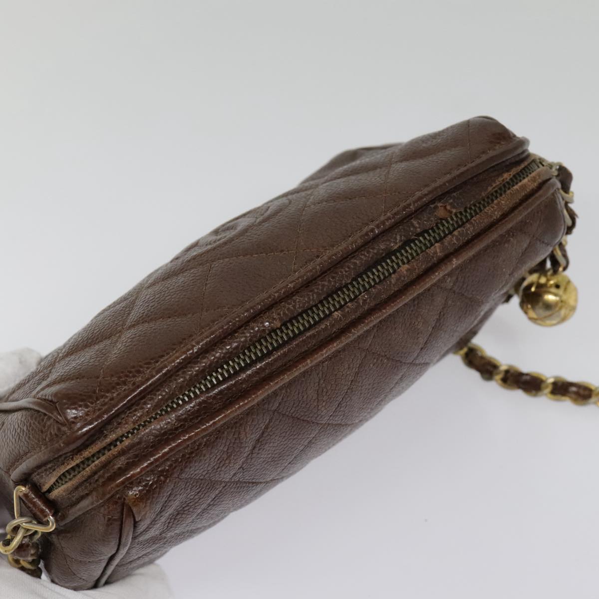CHANEL Matelasse Chain Shoulder Bag Caviar Skin Brown Gold CC bs18534