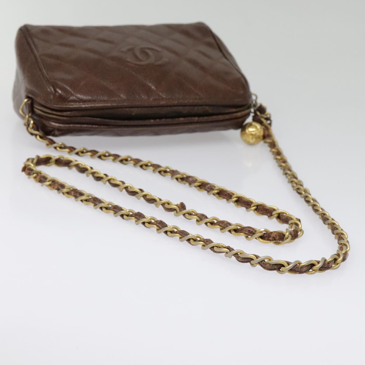 CHANEL Matelasse Chain Shoulder Bag Caviar Skin Brown Gold CC bs18534