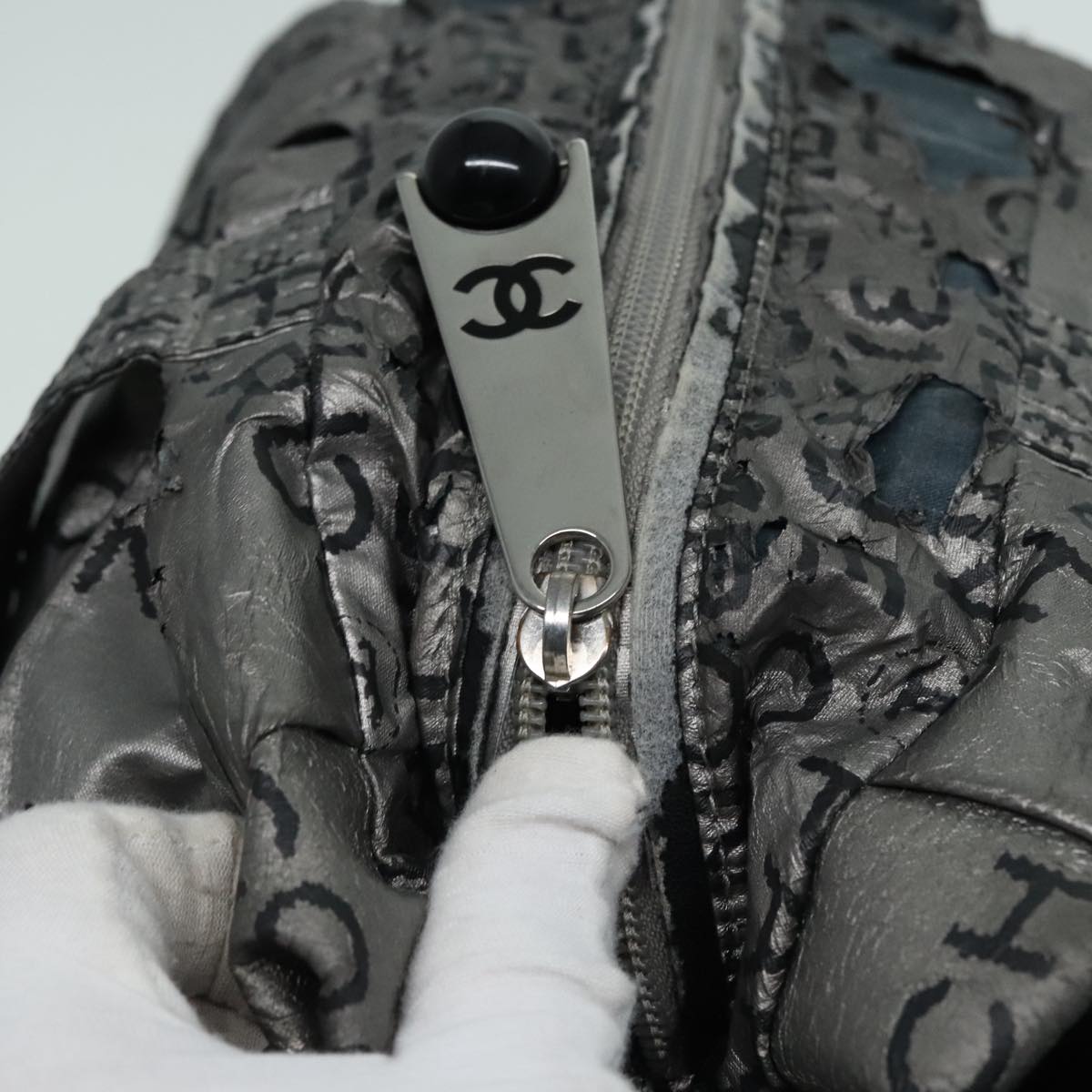 CHANEL Unlimited Tote Bag Nylon Silver CC bs18573