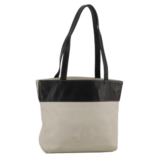 CHANEL COCO Mark Tote Bag Leather White Black CC bs18647