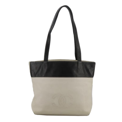 CHANEL COCO Mark Tote Bag Leather White Black CC bs18647