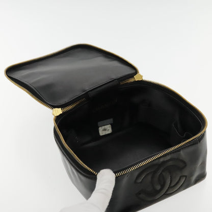 CHANEL Vanity Cosmetic Pouch Patent leather Black Gold CC bs18658