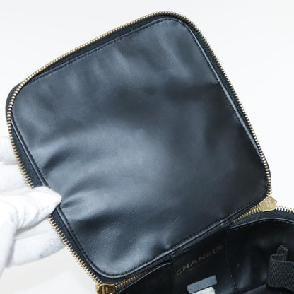 CHANEL Vanity Cosmetic Pouch Patent leather Black Gold CC bs18658