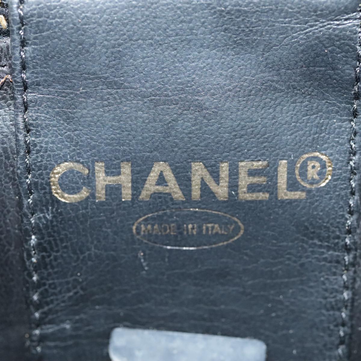 CHANEL Vanity Cosmetic Pouch Patent leather Black Gold CC bs18658