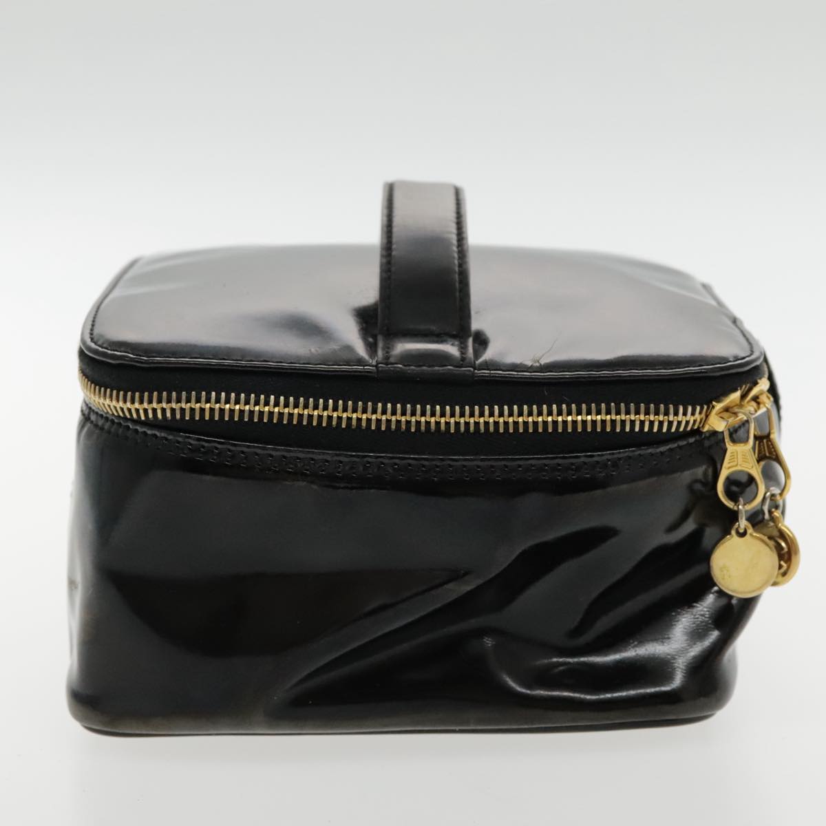 CHANEL Vanity Cosmetic Pouch Patent leather Black Gold CC bs18658
