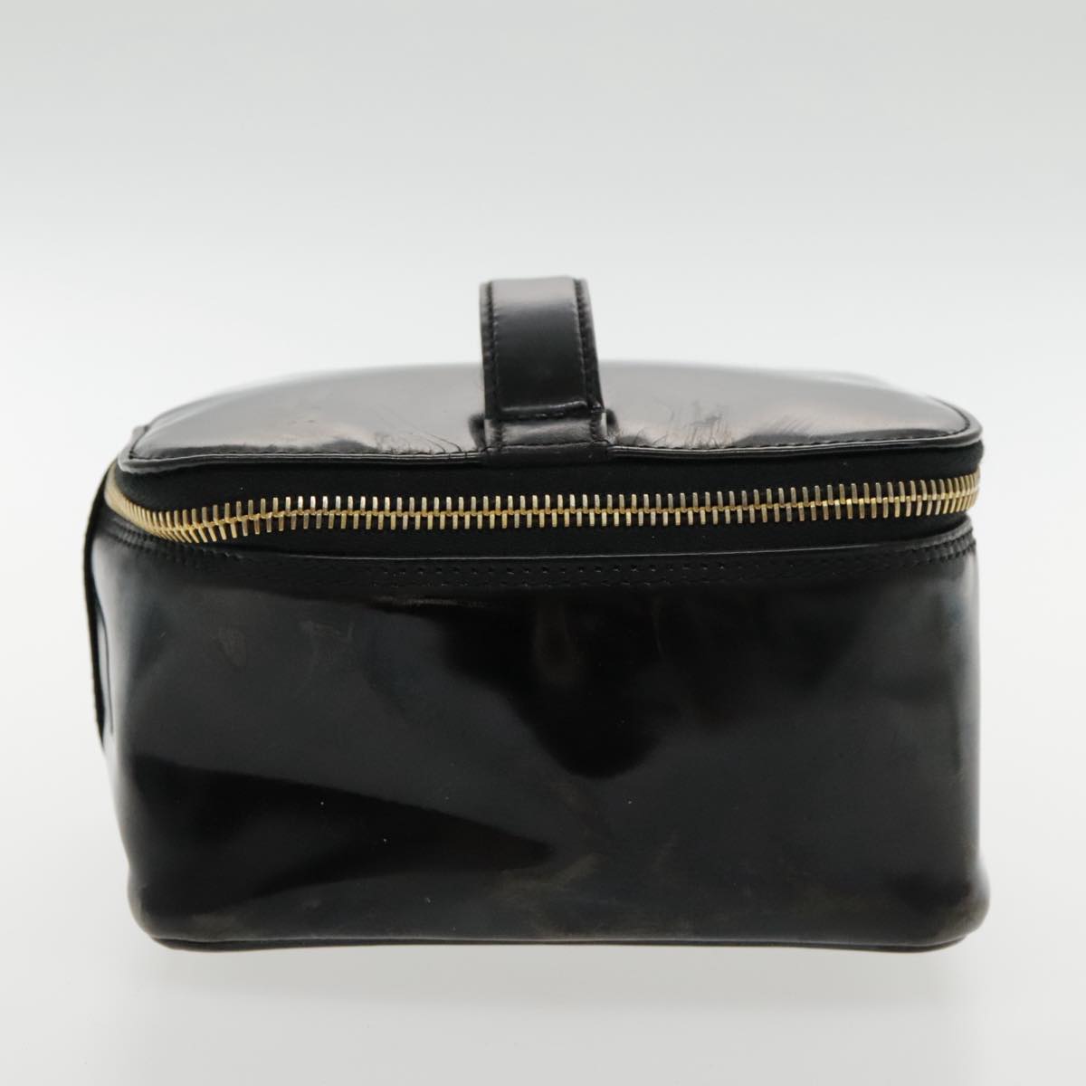 CHANEL Vanity Cosmetic Pouch Patent leather Black Gold CC bs18658