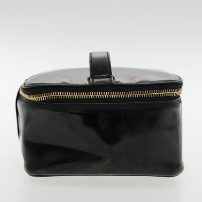 CHANEL Vanity Cosmetic Pouch Patent leather Black Gold CC bs18658