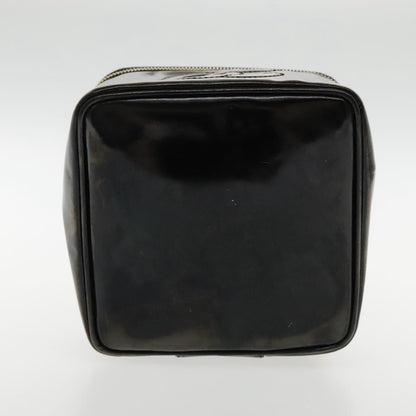 CHANEL Vanity Cosmetic Pouch Patent leather Black Gold CC bs18658