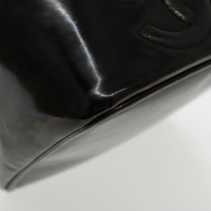 CHANEL Vanity Cosmetic Pouch Patent leather Black Gold CC bs18658