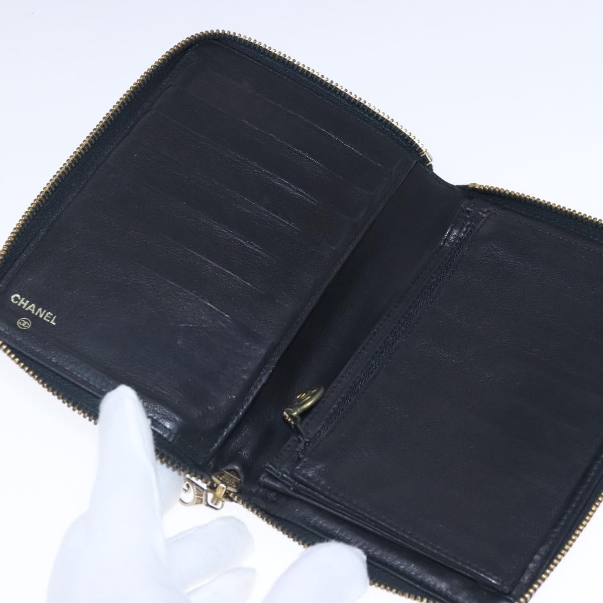 CHANEL Wallet Caviar Skin Black Gold CC bs18702