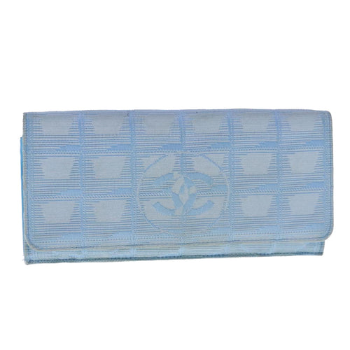 CHANEL New Travel line Long Wallet Nylon Light Blue Silver CC bs18719