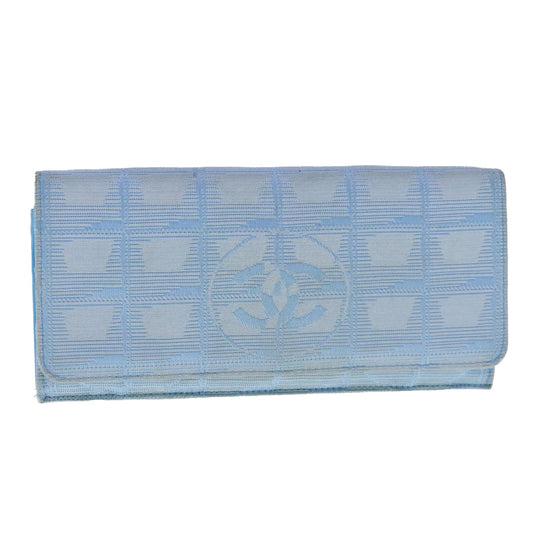 CHANEL New Travel line Long Wallet Nylon Light Blue Silver CC bs18719