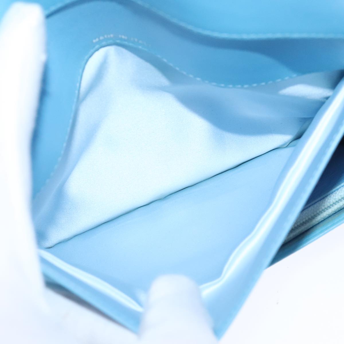 CHANEL New Travel line Long Wallet Nylon Light Blue Silver CC bs18719