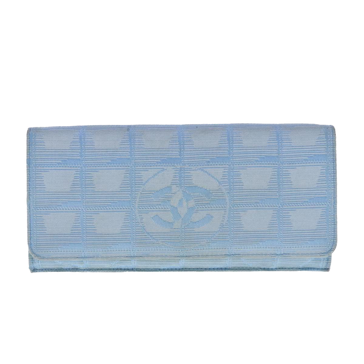 CHANEL New Travel line Long Wallet Nylon Light Blue Silver CC bs18719