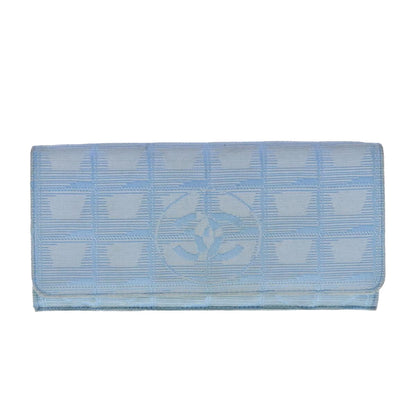 CHANEL New Travel line Long Wallet Nylon Light Blue Silver CC bs18719