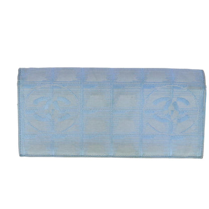CHANEL New Travel line Long Wallet Nylon Light Blue Silver CC bs18719