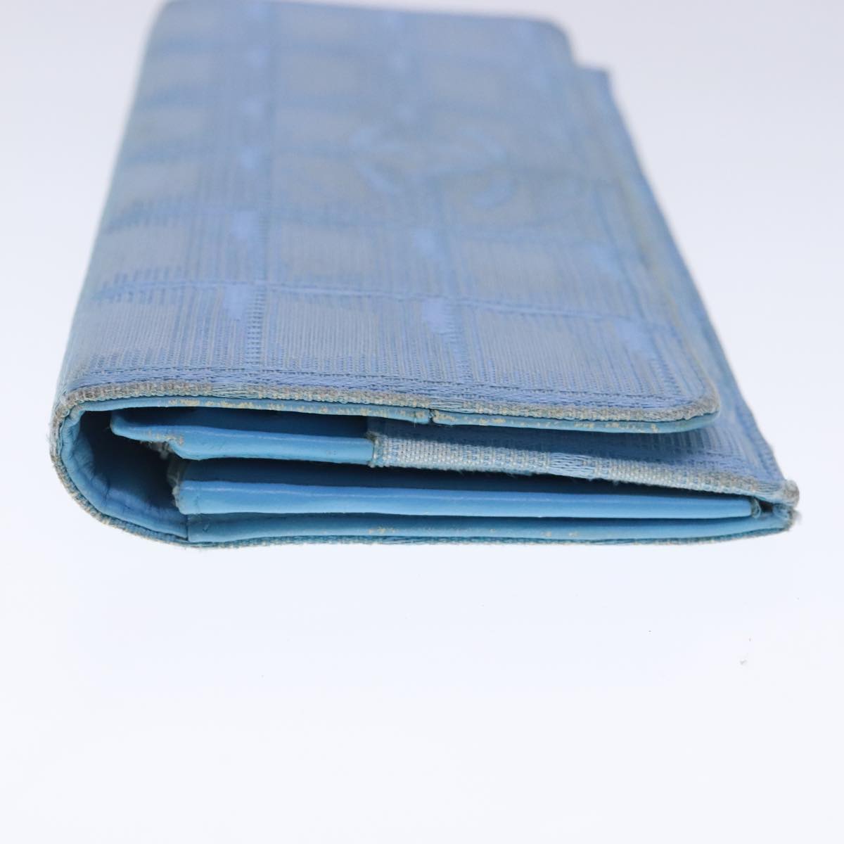 CHANEL New Travel line Long Wallet Nylon Light Blue Silver CC bs18719