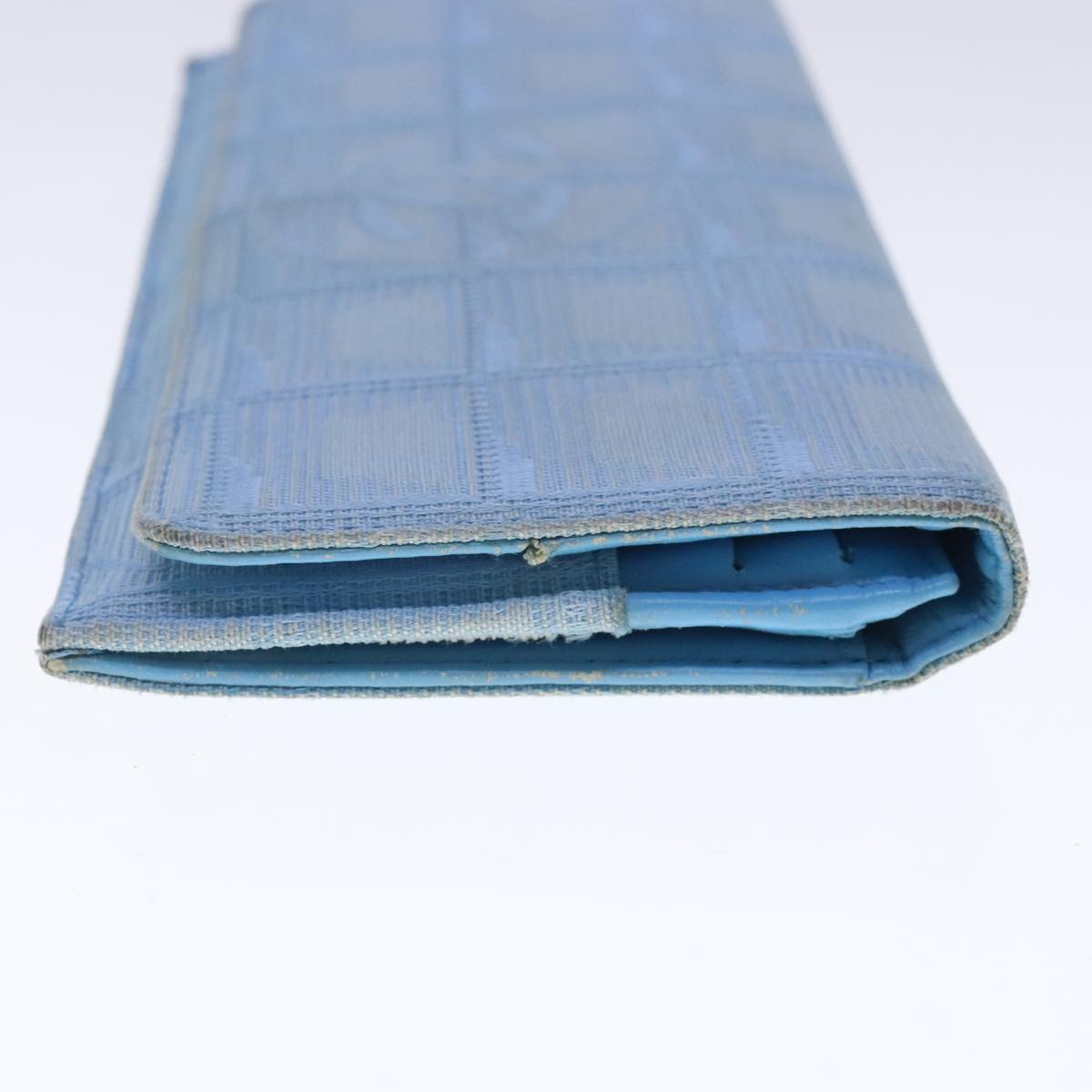 CHANEL New Travel line Long Wallet Nylon Light Blue Silver CC bs18719