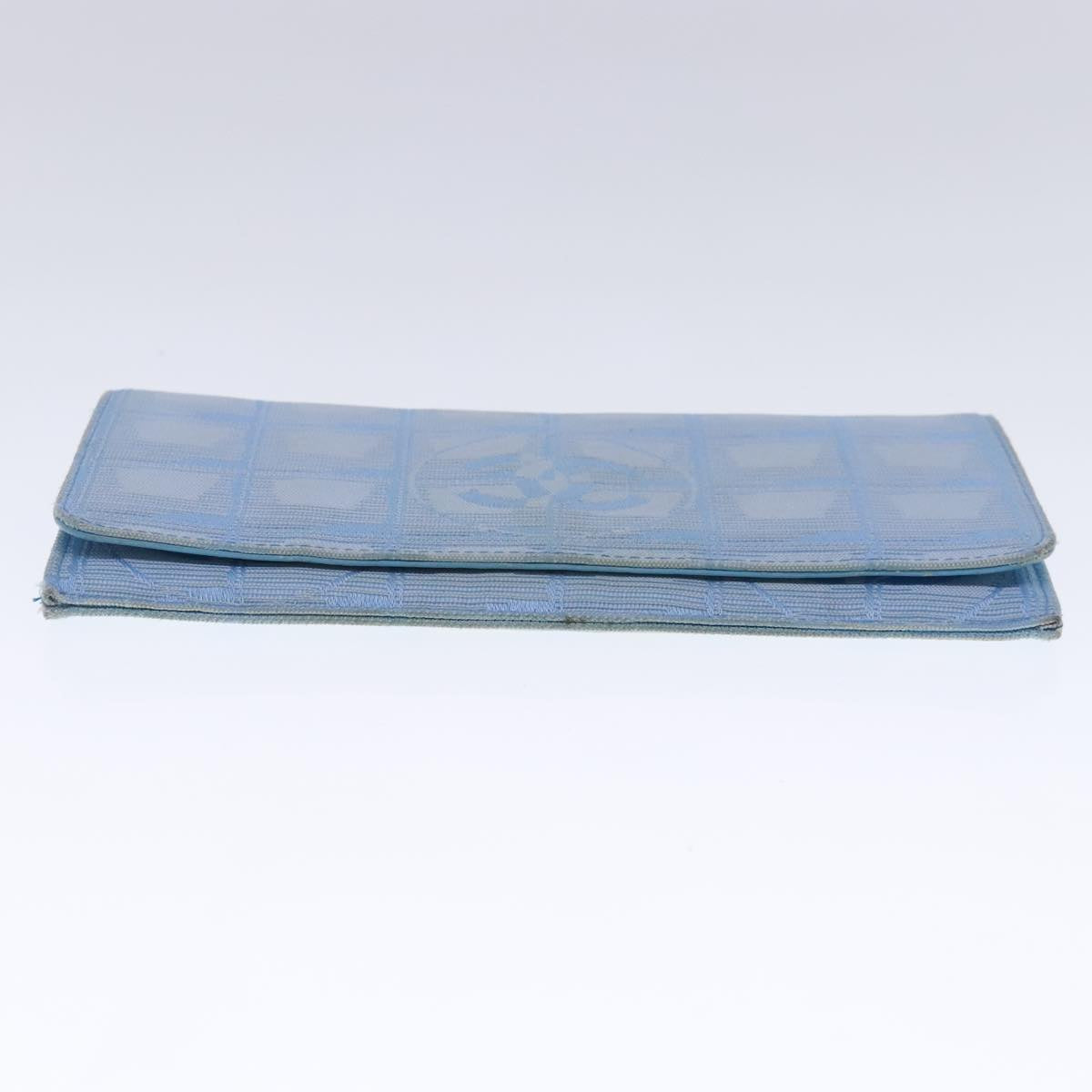 CHANEL New Travel line Long Wallet Nylon Light Blue Silver CC bs18719