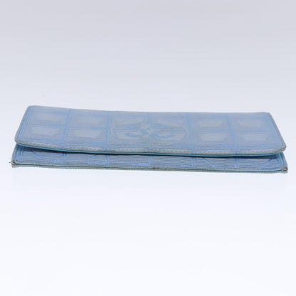 CHANEL New Travel line Long Wallet Nylon Light Blue Silver CC bs18719