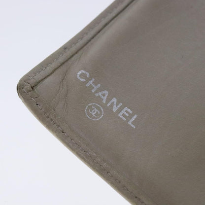 CHANEL Cambon Line Long Wallet Leather Beige Silver CC bs18722