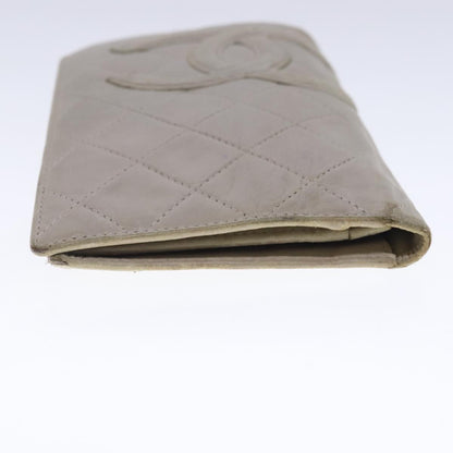 CHANEL Cambon Line Long Wallet Leather Beige Silver CC bs18722