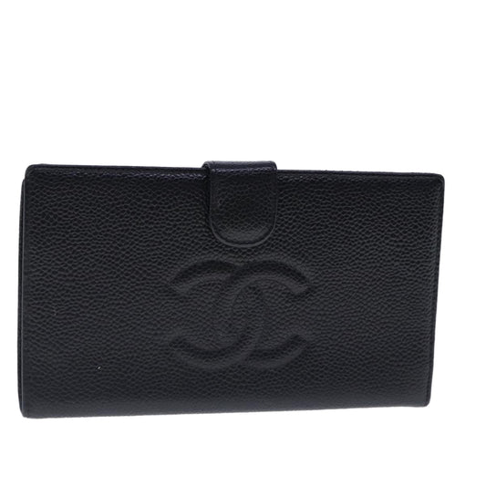 CHANEL Long Wallet Caviar Skin Black Gold CC bs18723