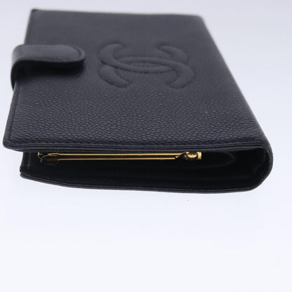 CHANEL Long Wallet Caviar Skin Black Gold CC bs18723