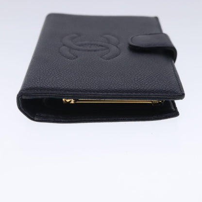 CHANEL Long Wallet Caviar Skin Black Gold CC bs18723
